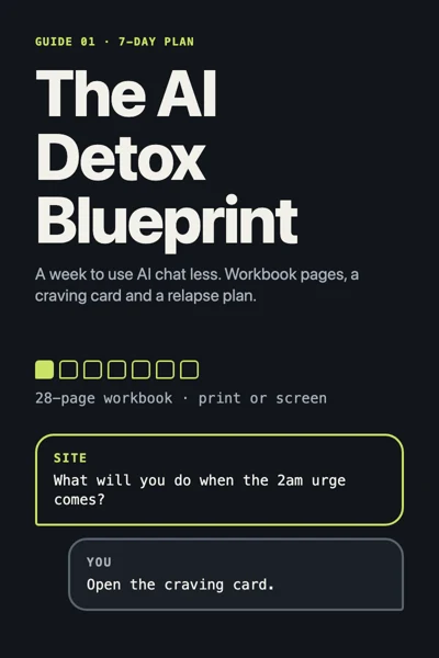 The AI Detox Blueprint cover: a 7-day plan for using AI chat less
